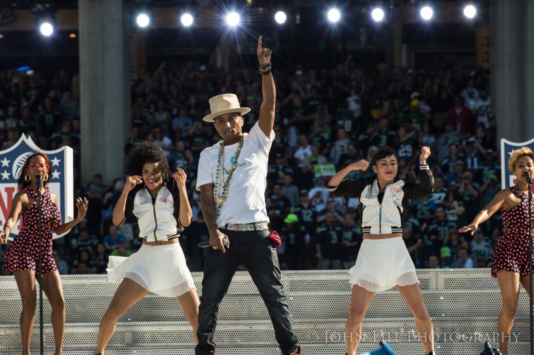 September 4, 2014: Pharrell Williams performs at Century Link Field to celebrate the kickoff of the 2014 NFL season. Photo by John Lill